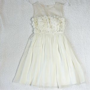 Donna Morgan Lined Embellished Ruffle Chiffon Ivory Mini Cocktail Dress Size 0